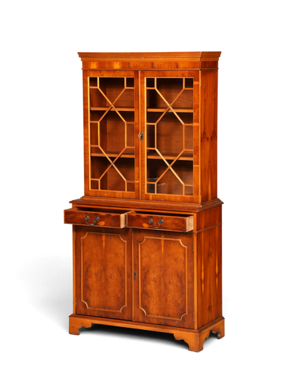 Hauptstadt Möblerei englische Vitrine aus Eichenholz mit Glastüren, Schubladen und antikem Design