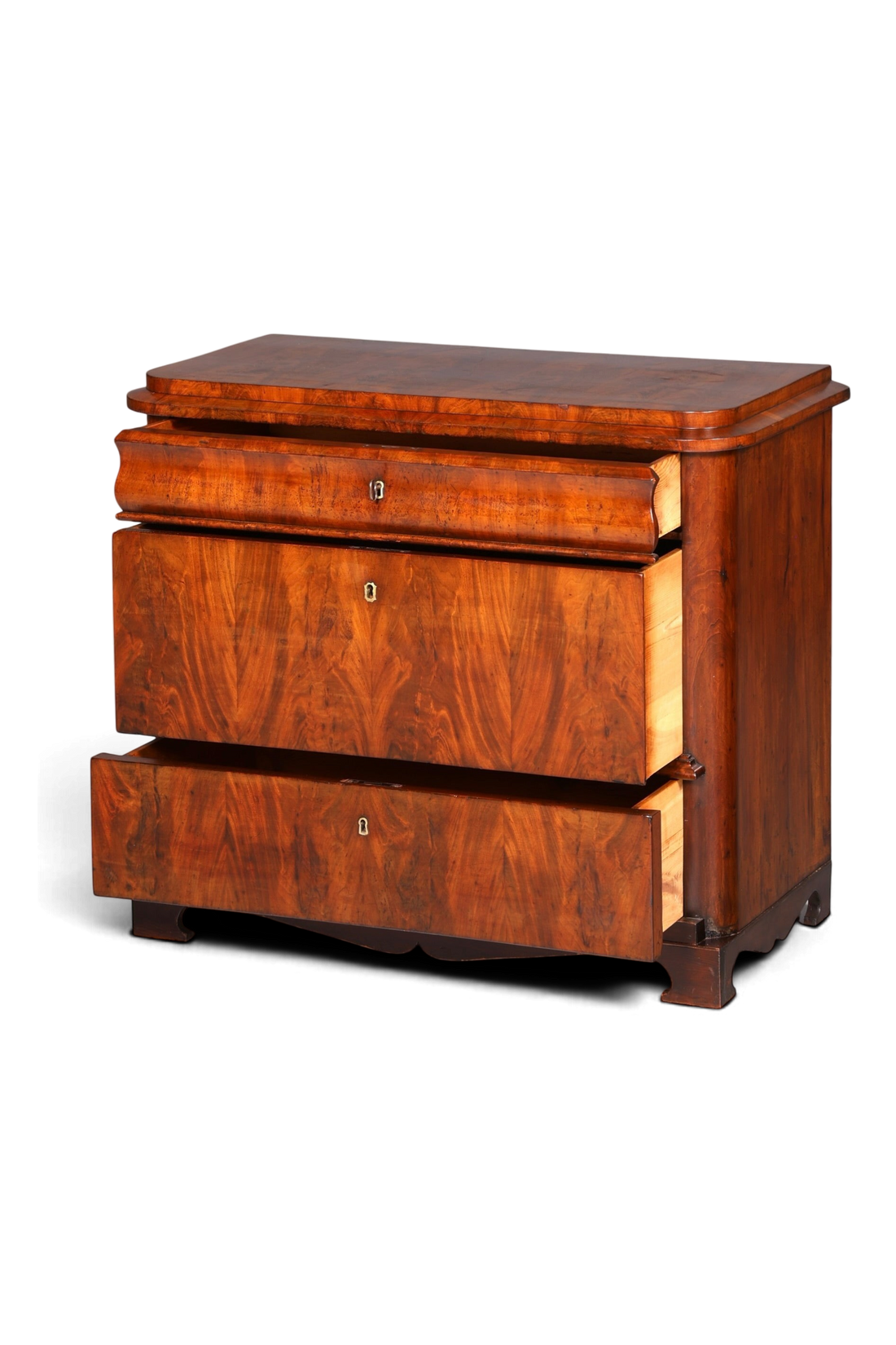 Hauptstadt Möblerei Louis Philippe Kommode aus Nussbaum mit drei Schubladen, antik um 1890, französische Handwerkskunst