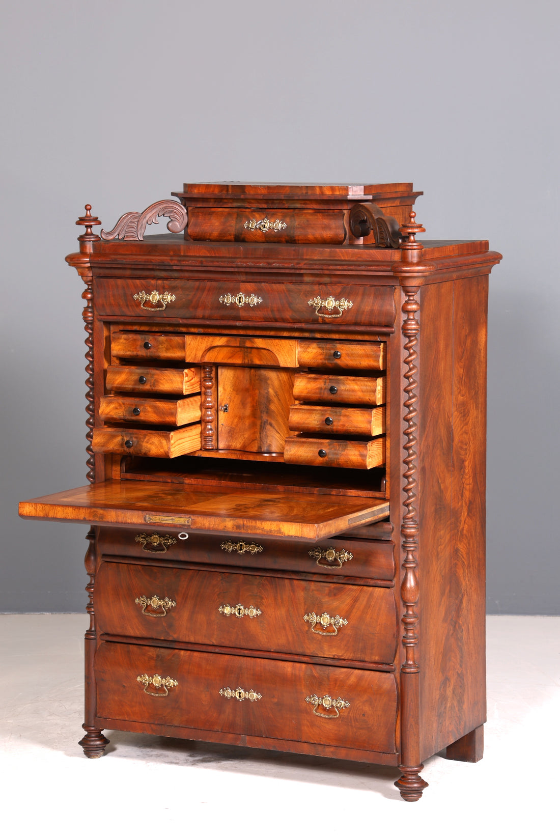 Edler Louis Philippe Sekretär Antik Biedermeier Vertiko Highboard Antik Schreibtisch Kommode