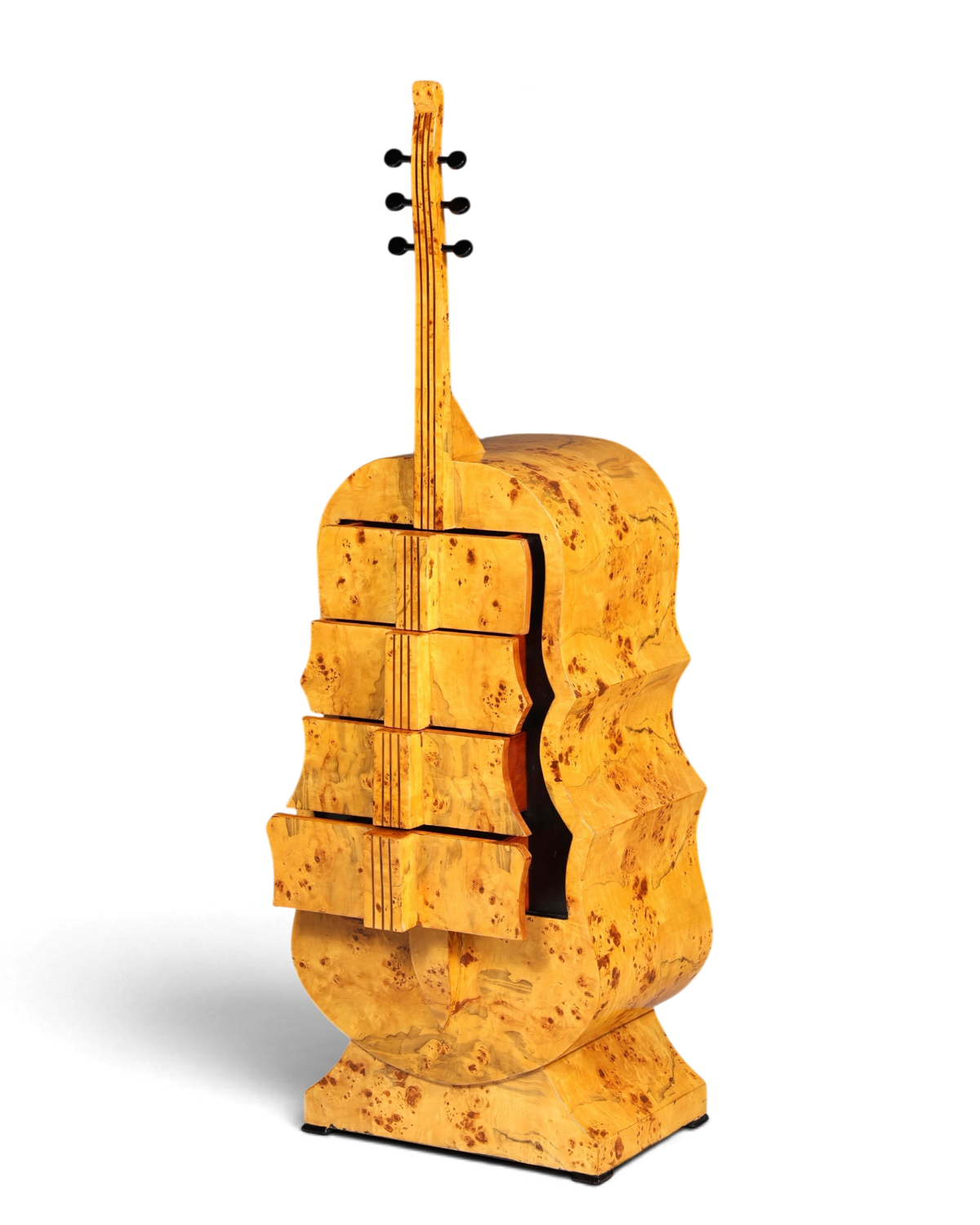 Traumhafte Art Deco Stil Kommode in Kontrabass Form Birke Vertiko Schubladenkommode Gitarren Kommode