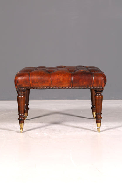 Original Chesterfield Hocker echt Leder Englischer Fusshocker UK Englisch Fussablage