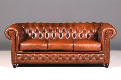 G119 Finish Wunderschönes Original Chesterfield Sofa 3- Sitzer echt Leder Oxblood Couch Englisch