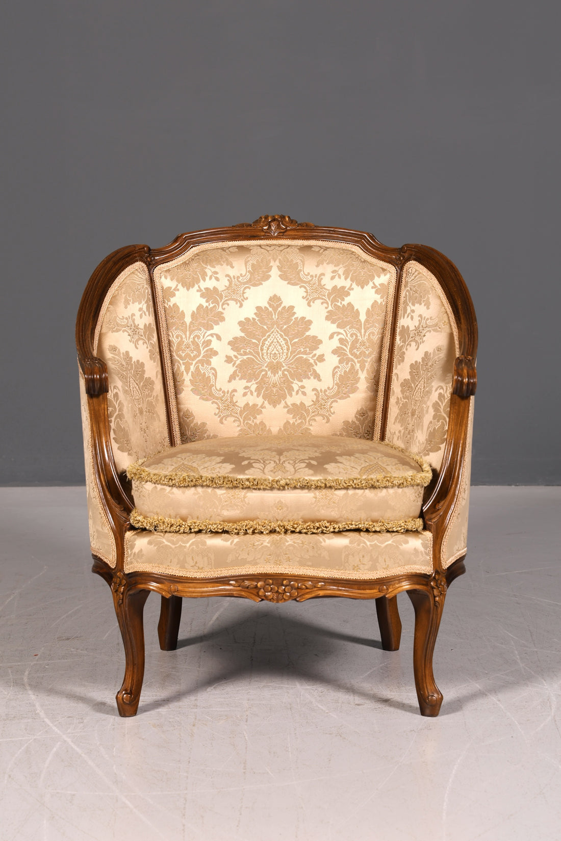 Edler Chippendale Armlehnsessel Barock Stil Samt Stoff Sessel Armchair Rococo Antik Polstersessel