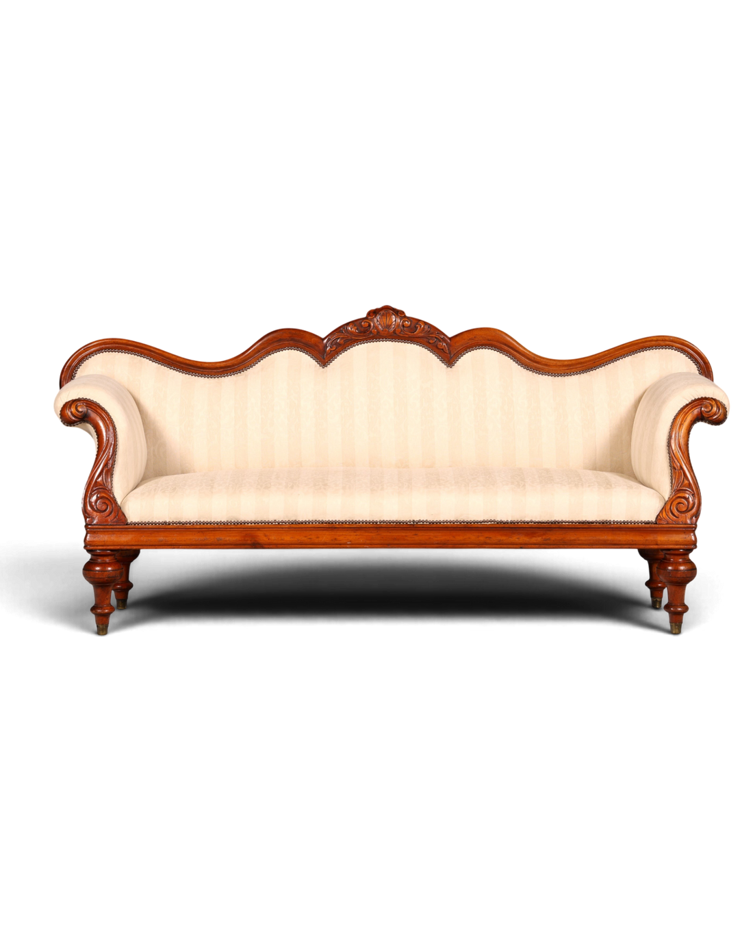 Hauptstadt Möblerei antikes Biedermeier Sofa im Louis-Philippe-Stil mit cremefarbenem Streifenbezug und Holzrahmen