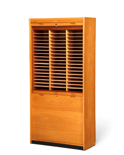 Schlichter Mid Century Rollladenschrank Bauhaus Vintage Apothekerschrank Art Deco Büro Aktenschrank