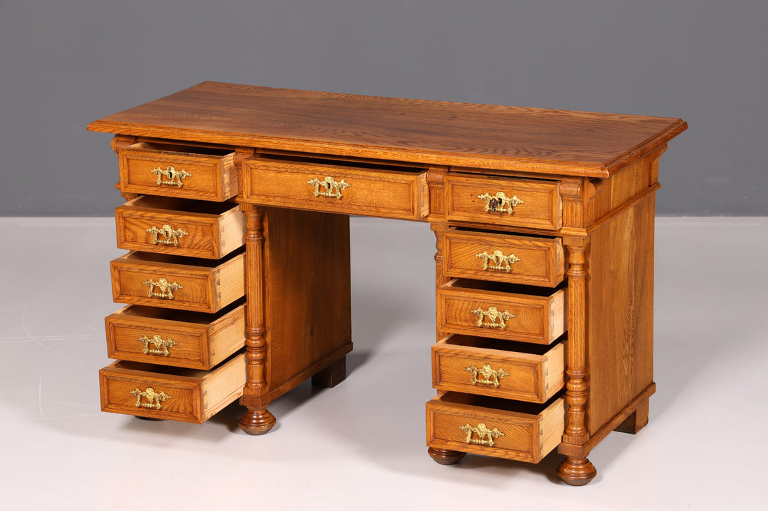 Stunning Gründerzeit Art Nouveau desk, antique solid wood office table