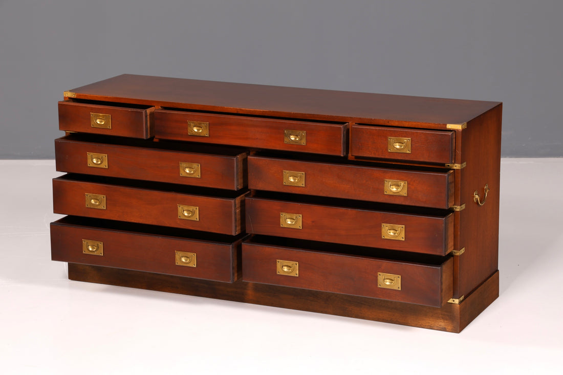 Dreamy Maritime Sideboard, English Ship’s Chest, Military Chest Cabinet, Antique Solid Wood