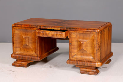 Beeindruckender Original Art Deco Schreibtisch Nussbaum Bürotisch Massivholz Antik Vintage