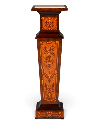 Hauptstadt Möblerei Barock Säule aus Holz mit aufwendigen Intarsien und einer edlen Marmorplatte als Blumensäule