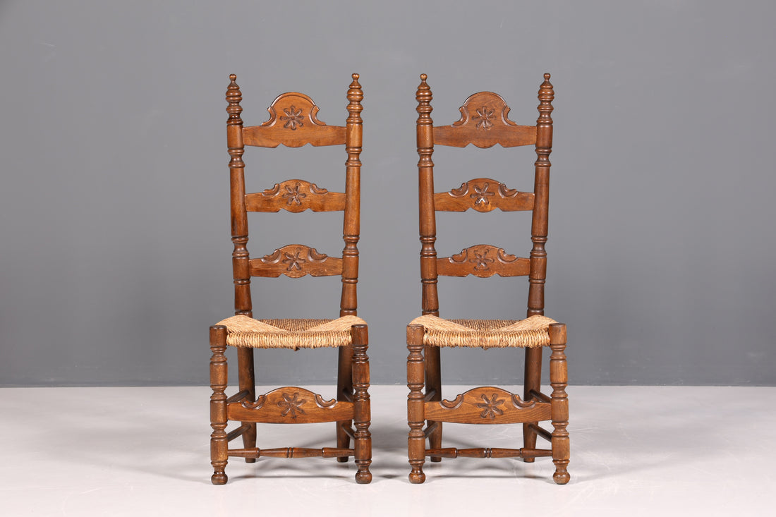 2x Wunderschöne Spanische Stühle Stuhl Set Rattan Rustikale Stühle Küchenstühle