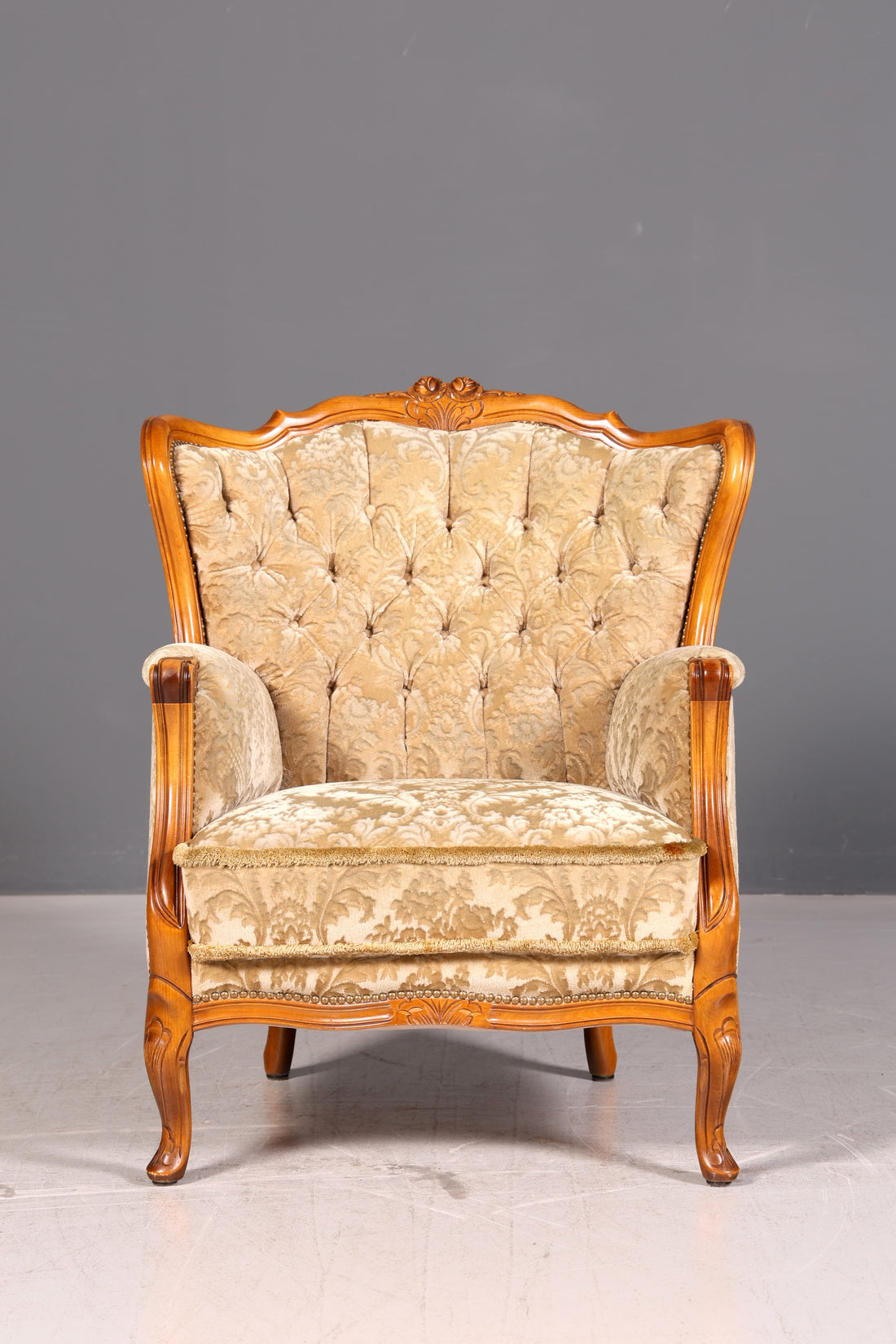 Edler Chippendale Armlehnsessel Barock Stil Sessel Armchair Samt Stoff Antik Vintage