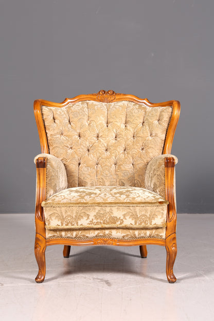 Edler Chippendale Armlehnsessel Barock Stil Sessel Armchair Samt Stoff Antik Vintage
