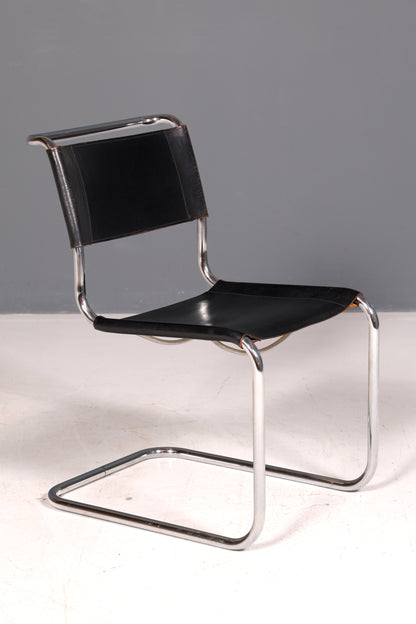 Edler Original Thonet Freischwinger Stuhl Chrom Leder Schwarz Bauhaus Designklassiker Vintage Kragstuhl Esszimmer Stuhl Vintage 1 von 2