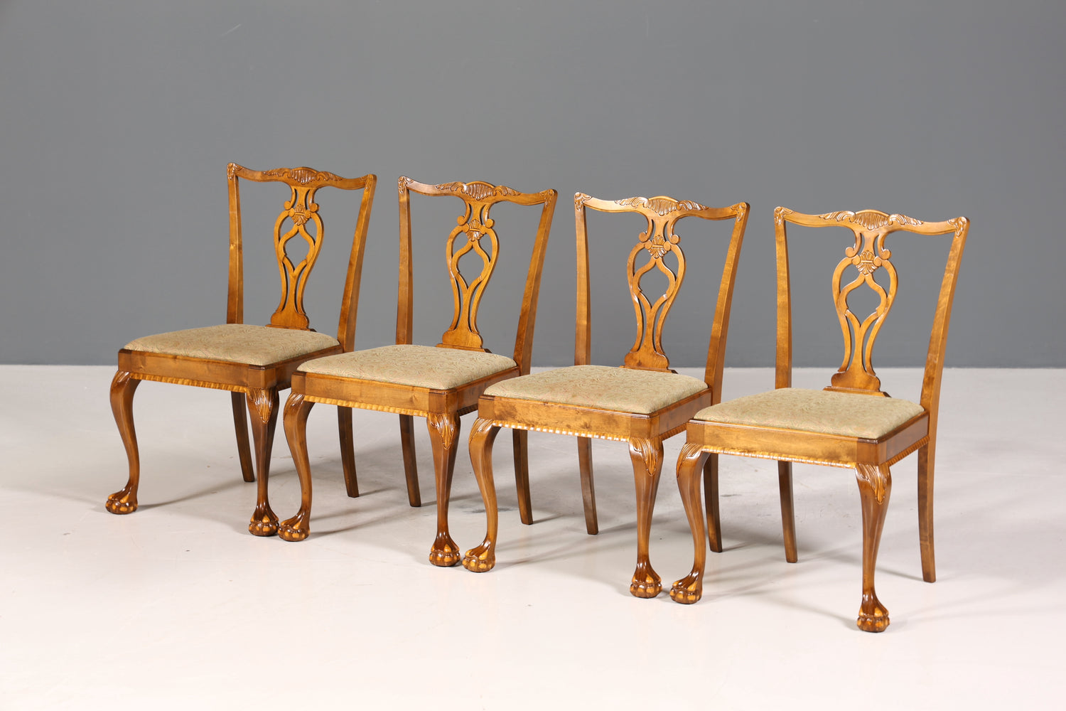 4x Wunderschöne Chippendale Stühle Barock Stil Stuhlset Polsterstuhl Set Englisch Küchenstühle Esszimmer Stühle