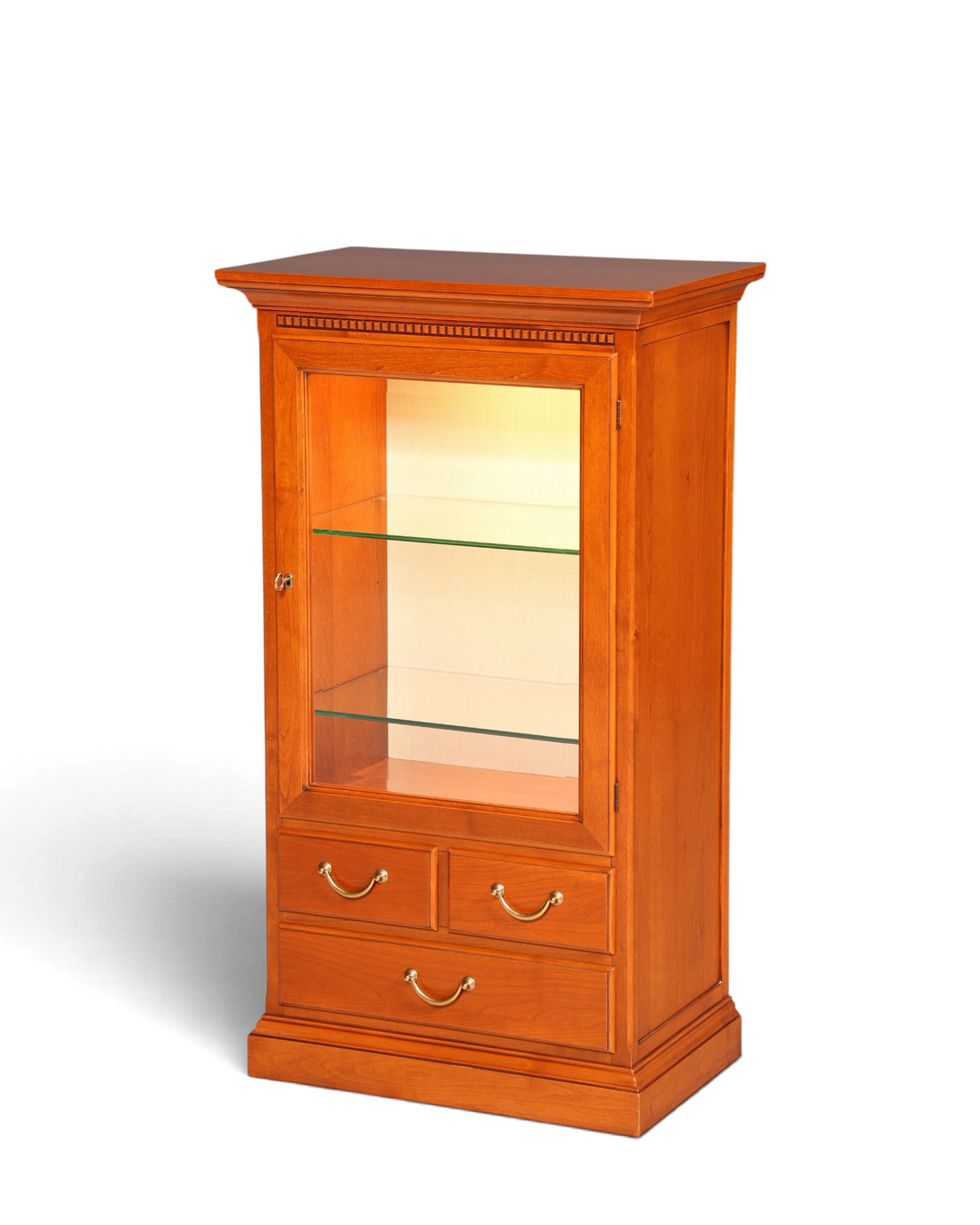Hauptstadt Möblerei Selva Style International Vitrine aus Kirschholz im Antik-Stil mit Beleuchtung und Messinggriffen