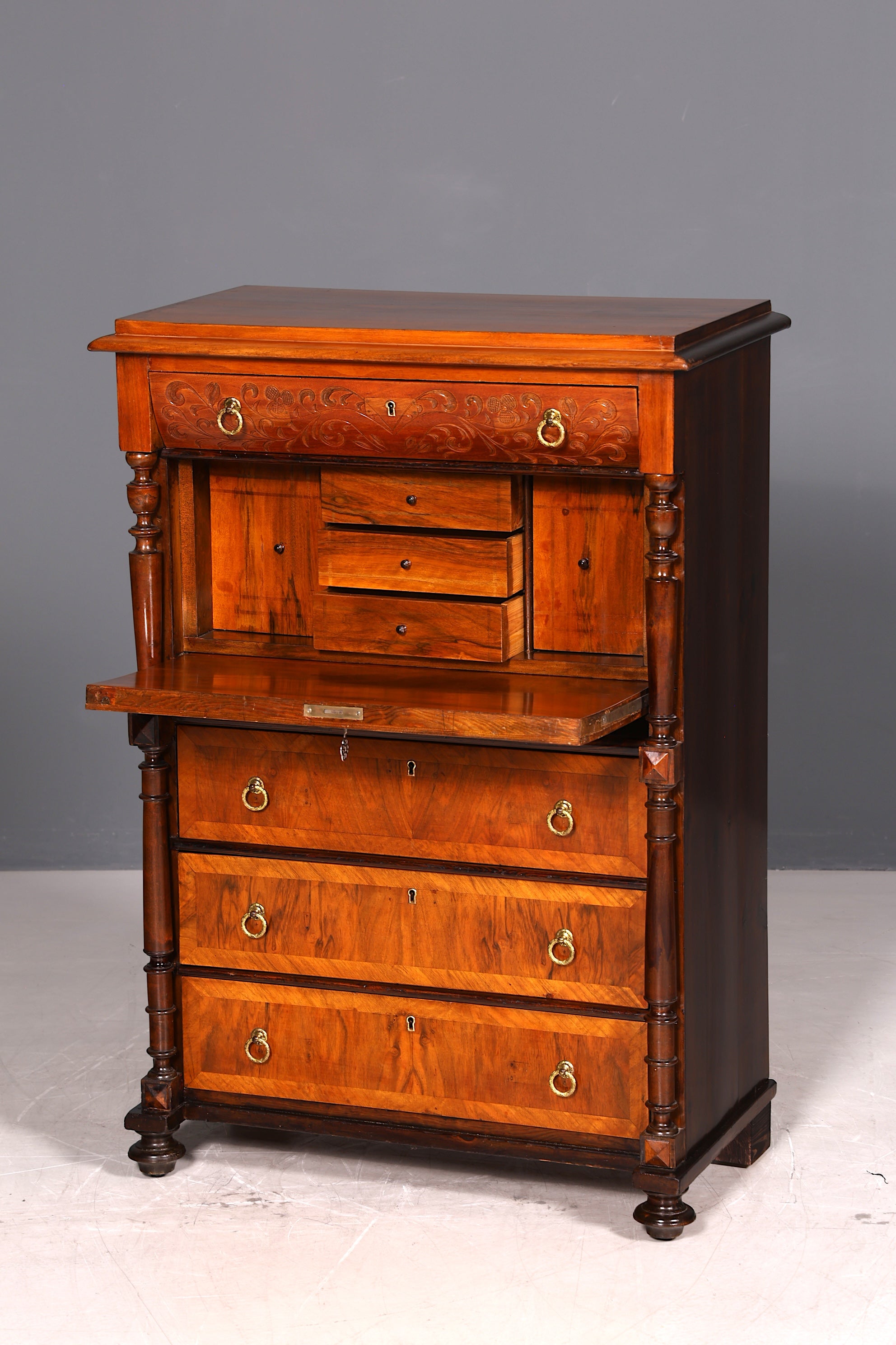 Eleganter Gründerzeit Sekretär Vertiko Highboard Louis Philippe Kommode Antik Schrank um 1880