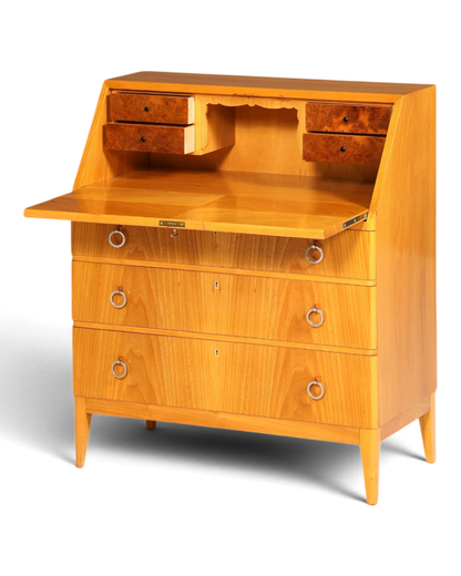 Schlichter Mid Century Sekretär Vintage Schreibmöbel echt Holz Kommode Retro Office Secretary
