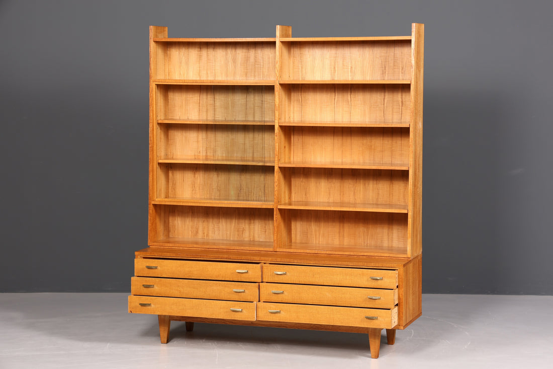 Wunderschöner XXL Mid Century Schrank Bücherregal Vintage Regal Bibliothek Holz Bookshelf