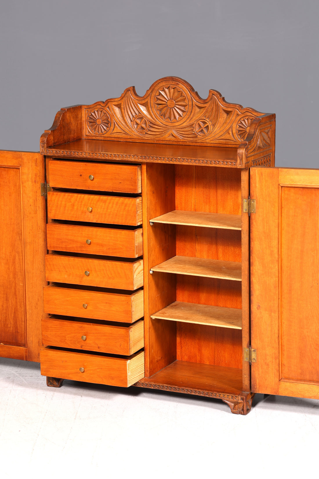 Dreamlike Antique Cabinet circa 1900 Carvings Solid Wood Cabinet Farmhouse Cabinet Vertiko Side Cabinet