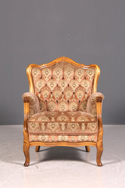 Edler Chippendale Armlehnsessel Barock Stil Sessel Samt Stoff Armchair Antik 1 von 2