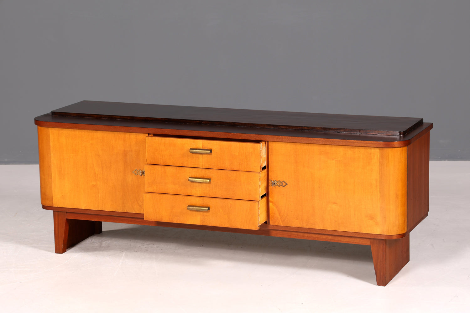 Schlichtes Mid Century Sideboard Vintage TV Kommode 60s Schrank Retro Longboard