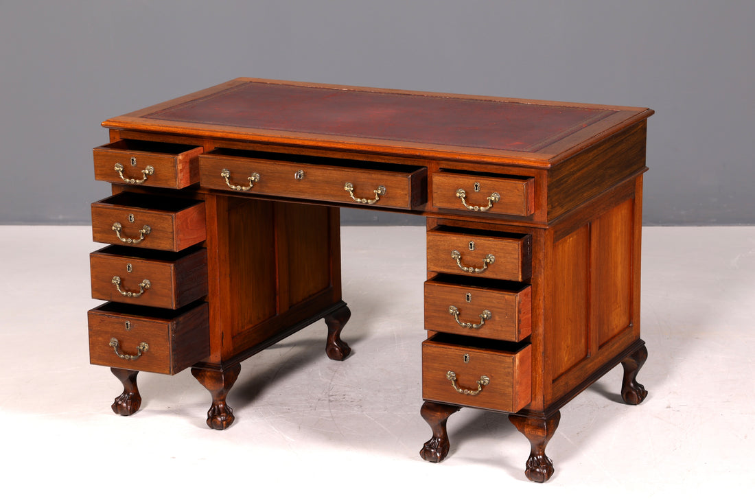 G362 Finish Wunderschöner Englischer Schreibtisch echt Lederauflage Bürotisch Antik Stil Office Desk (Kopie 2)