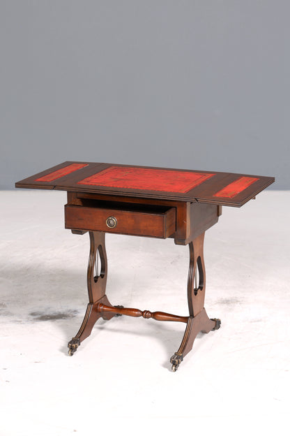 Wunderschöner Englischer Tisch Mahagoni Klapptisch Beistelltisch Englisch echt Leder Antik 60s Ablage