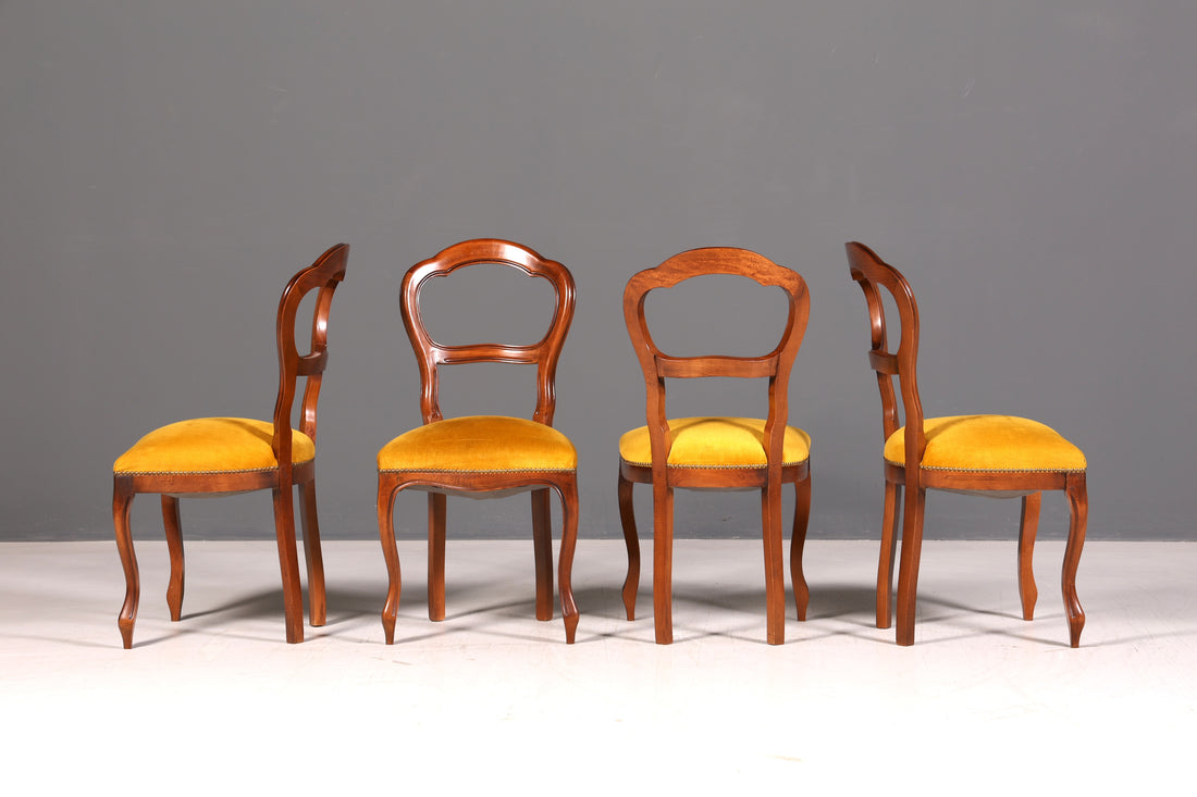Edle 4x Louis Philippe Stühle Set um 1880 Antik Biedermeier Nussbaum Esszimmerstühle Polsterstühle Sekretär Stühle Vintage