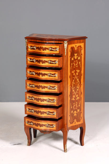 Traumhaftes Barock Stil Louis XV Highboard Vertiko Intarsien Kommode Schubladenkommode