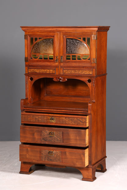 Wunderschöne Jugendstil Vitrine Antike Holz Bücherschrank Antik Schrank Geschirrschrank