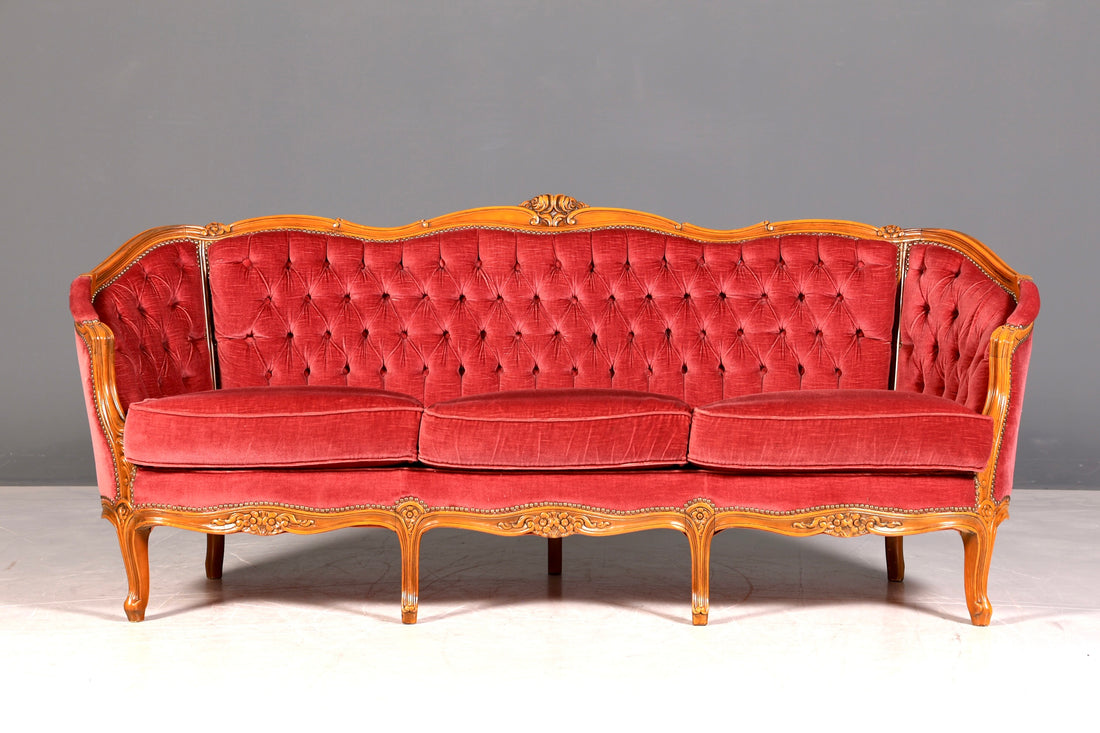 G064 Finish cm Wunderschönes Chippendale Sofa Barock Stil Couch Samt Stoff 3 Sitzer