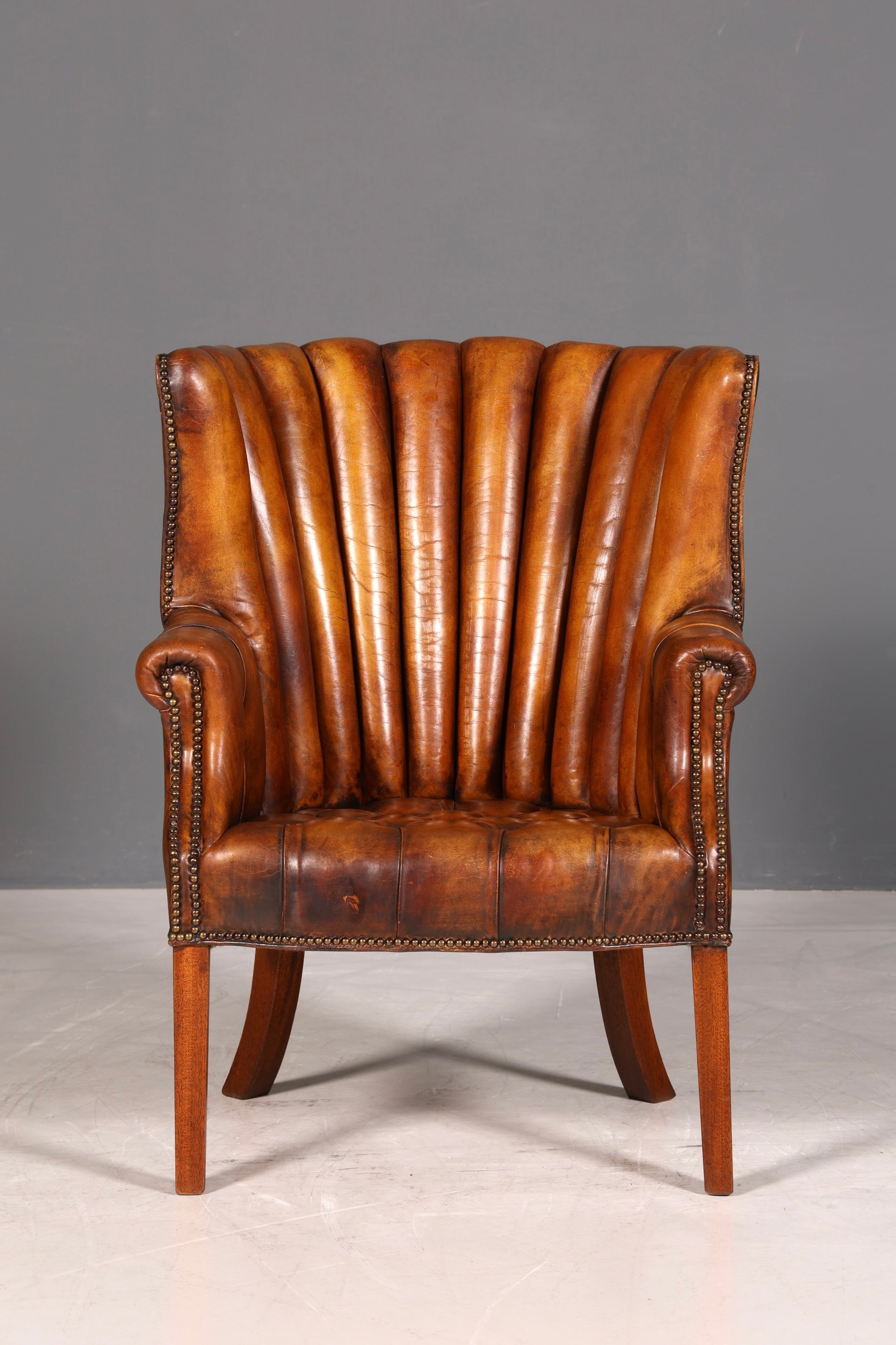 Seltener Original Chesterfield Ohrenbacken Sessel Englisch Leder Herrensessel UK Armlehnsessel