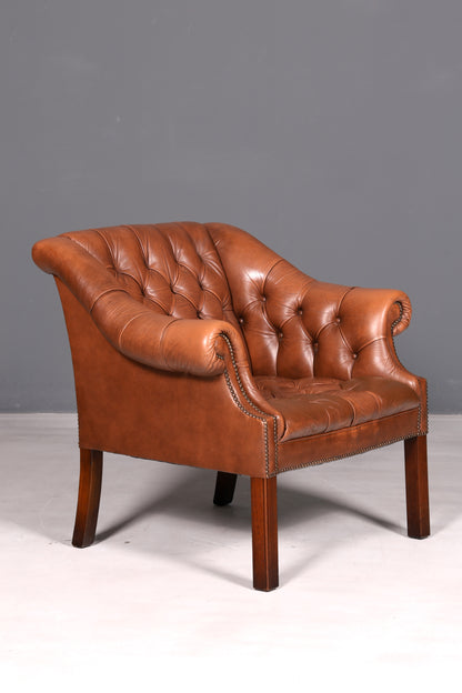 Edler Chesterfield Sessel Clubsessel Echtleder Braun Englischer Armlehnsessel Ledersessel