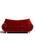Hauptstadt Möblerei Bretz Gaudi 3-Sitzer Sofa in bordeauxrotem Samt mit geschwungenen Armlehnen und Ziernägeln
