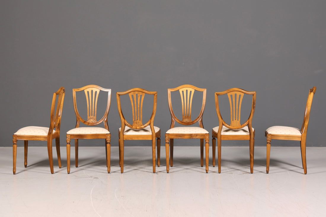 6x Dreamy Gustavian-Style Chairs, English Kitchen Chairs, Antique-Style Dining Chair Set