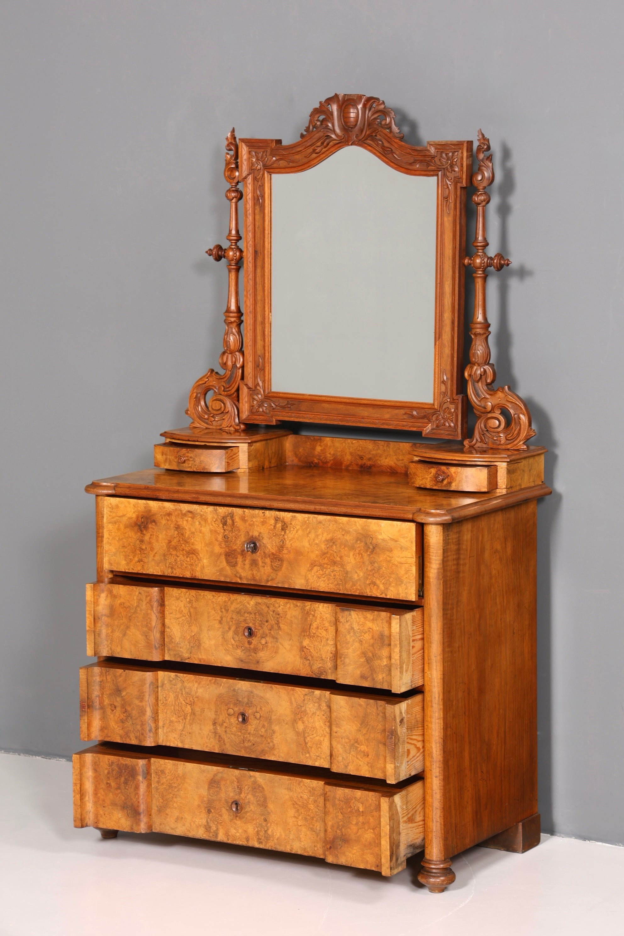 Edle Gründerzeit Kommode mit Spiegelaufsatz Louis Philippe Frisierkommode Holz Schrank Antik Flurschrank um 1880