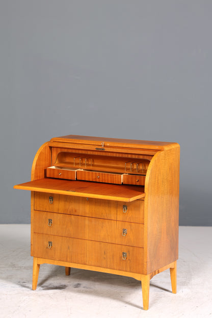 Schlichter Mid Century Rollladen Sekretär echt Holz Büro Schrank Vintage Schreibkommode