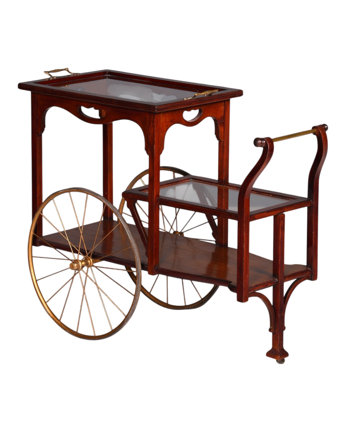 Wunderschöner filigraner Jugendstil Servierwagen Antik Glas Barwagen Teewagen um 1910