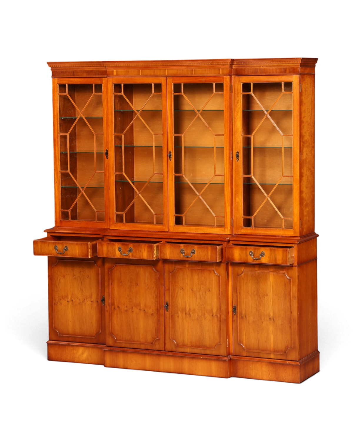 Hauptstadt Möblerei englische Vitrine aus Eibenholz mit verglasten Türen und Schubladen im klassischen Stil