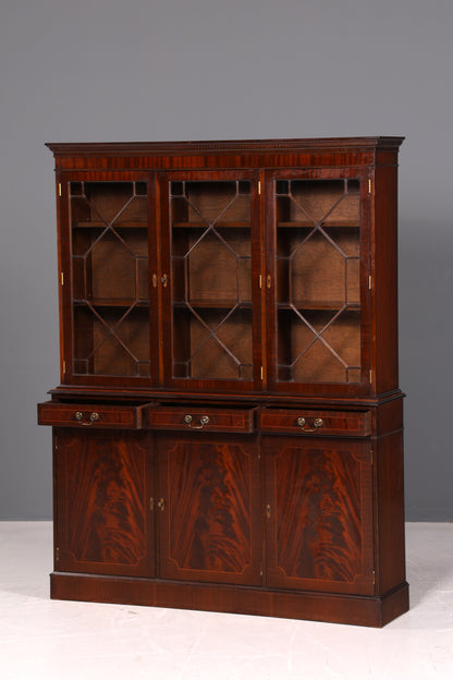 Wunderschöne Englische Vitrine Mahagoni Bibliothek Bücherschrank Buffet Schrank 60er Glasvitrine Vintage
