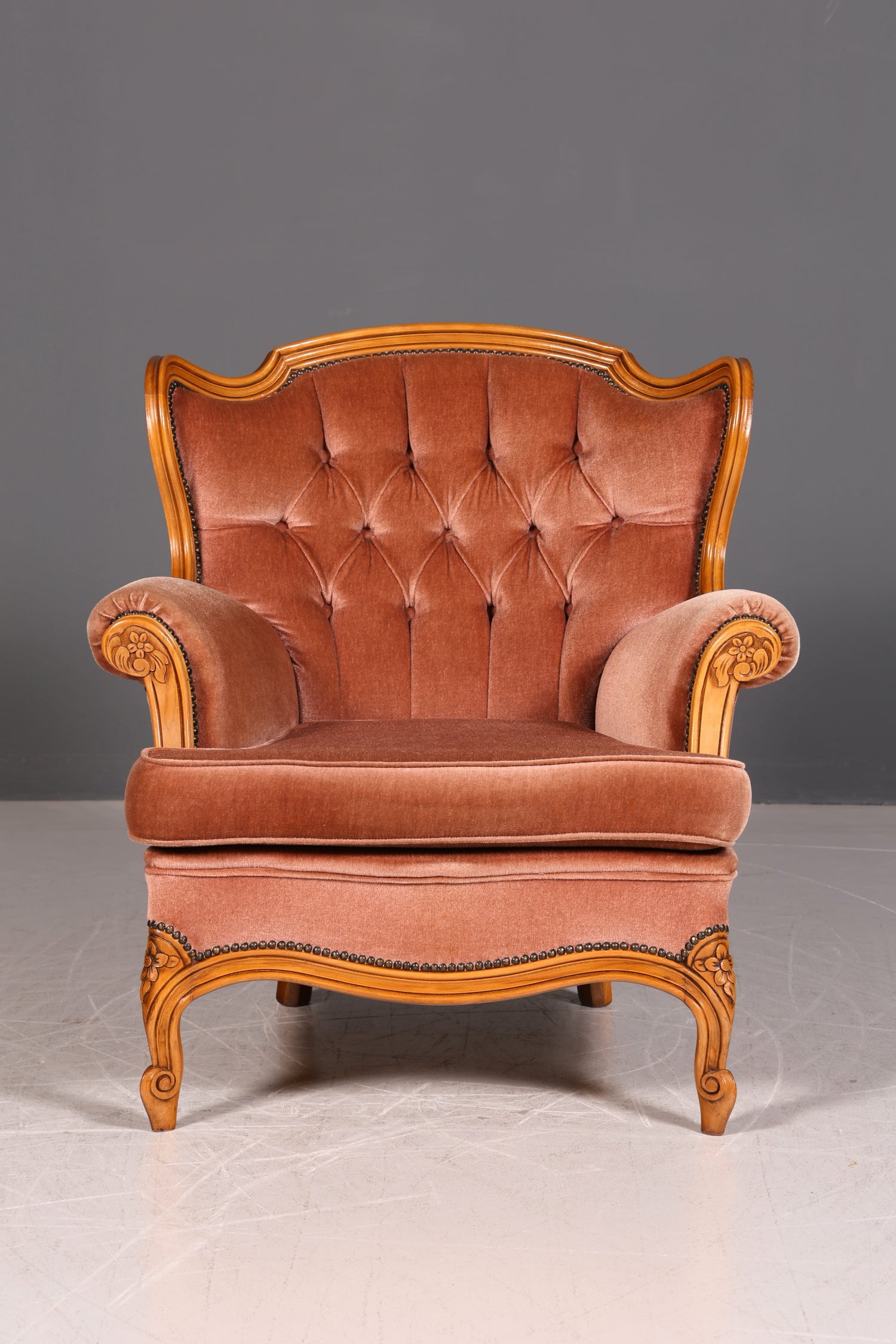 Noble Chippendale Armchair Baroque Style Velvet Fabric Armchair Rococo Antique 3 of 4