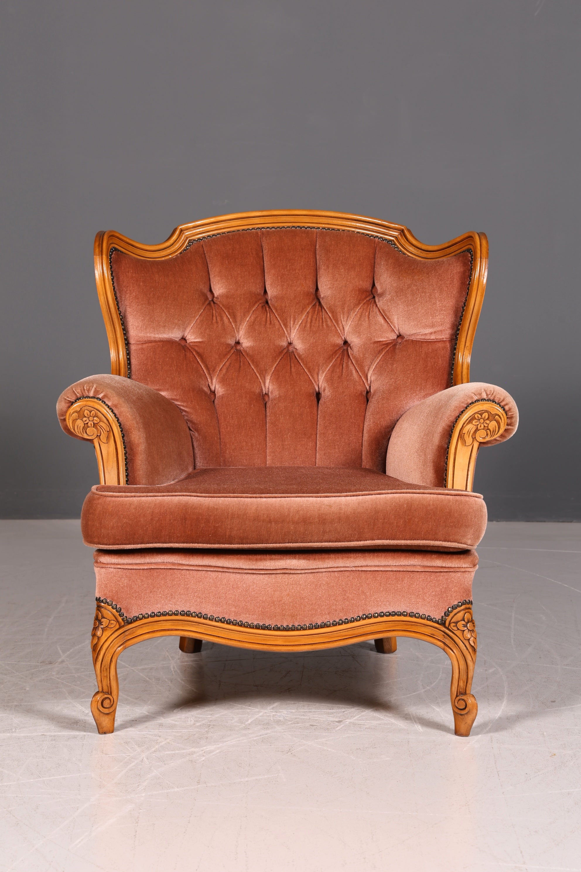 Noble Chippendale Armchair Baroque Style Velvet Fabric Armchair Rococo Antique 3 of 4