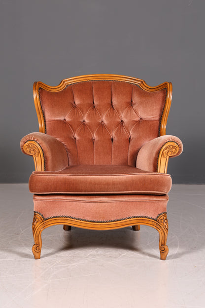Noble Chippendale Armchair Baroque Style Velvet Fabric Armchair Rococo Antique 3 of 4