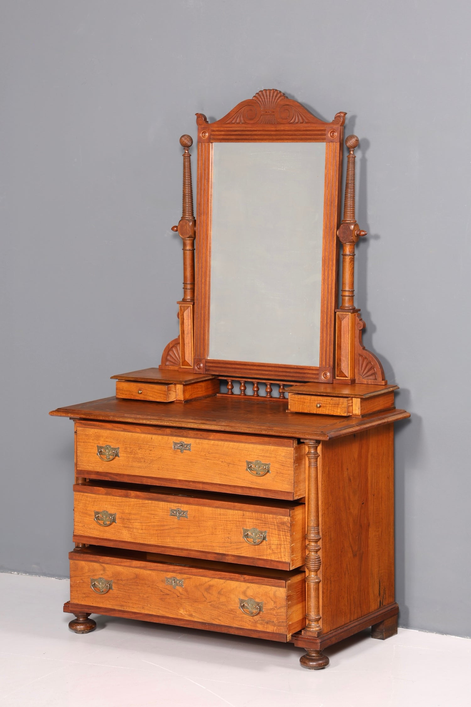 F972 Finish cm Traumhafte Louis Philippe Kommode mit Spiegelaufsatz Gründerzeit Holz Schrank Antik Flurschrank um 1880