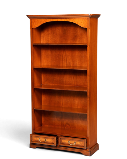 Hauptstadt Möblerei Selva Bücherregal aus massivem Holz mit höhenverstellbaren Böden und zwei Schubladen in Braun
