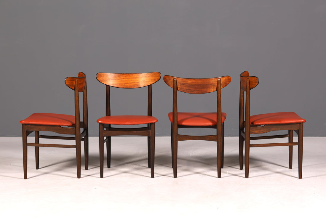 4x Schlichte Mid Century Stühle Retro Stuhlset Danish Design Küchenstühle Palisander Esszimmer Stühle