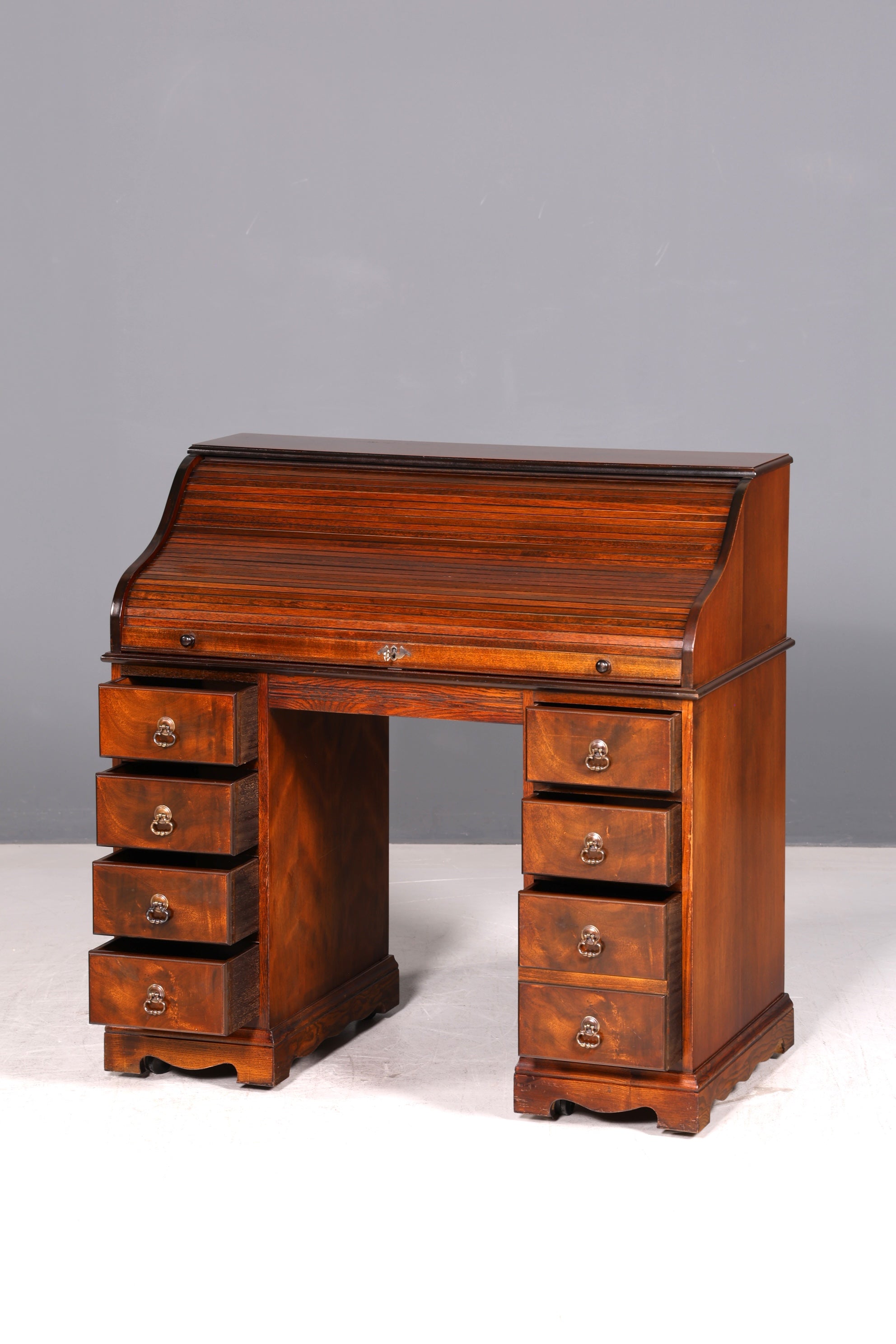 Wunderschöner Englischer Rollladen Schreibtisch Rolltop Desk Sekretär Antik echt Lederauflage Bürotisch Vintage