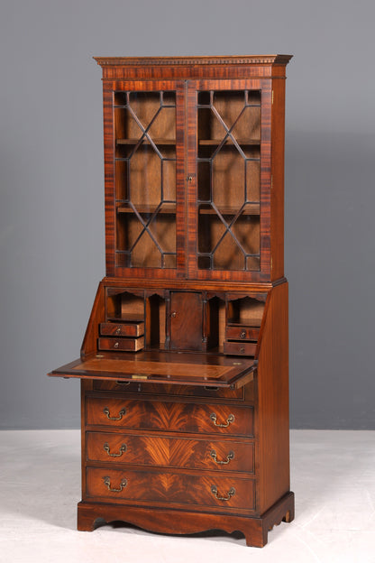 F973 Finish cm Wunderschöner Englischer Sekretär Büro Aufsatzsekretär Antik 60S Vitrinen Schrank UK