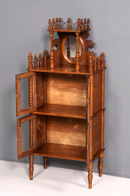 Edle Gründerzeit Vitrine um 1880 Schränkchen Antik Louis Philippe Etagere Vertiko Nussbaum Glasvitrine Bücherregal Schrank Vintage