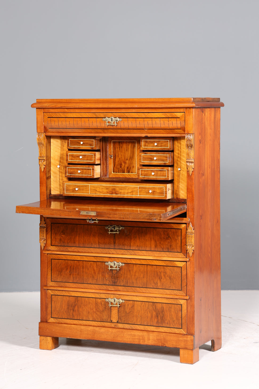 Edler Gründerzeit Sekretär Vertiko Highboard Louis Philippe Kommode Sekretär Schrank um 1880